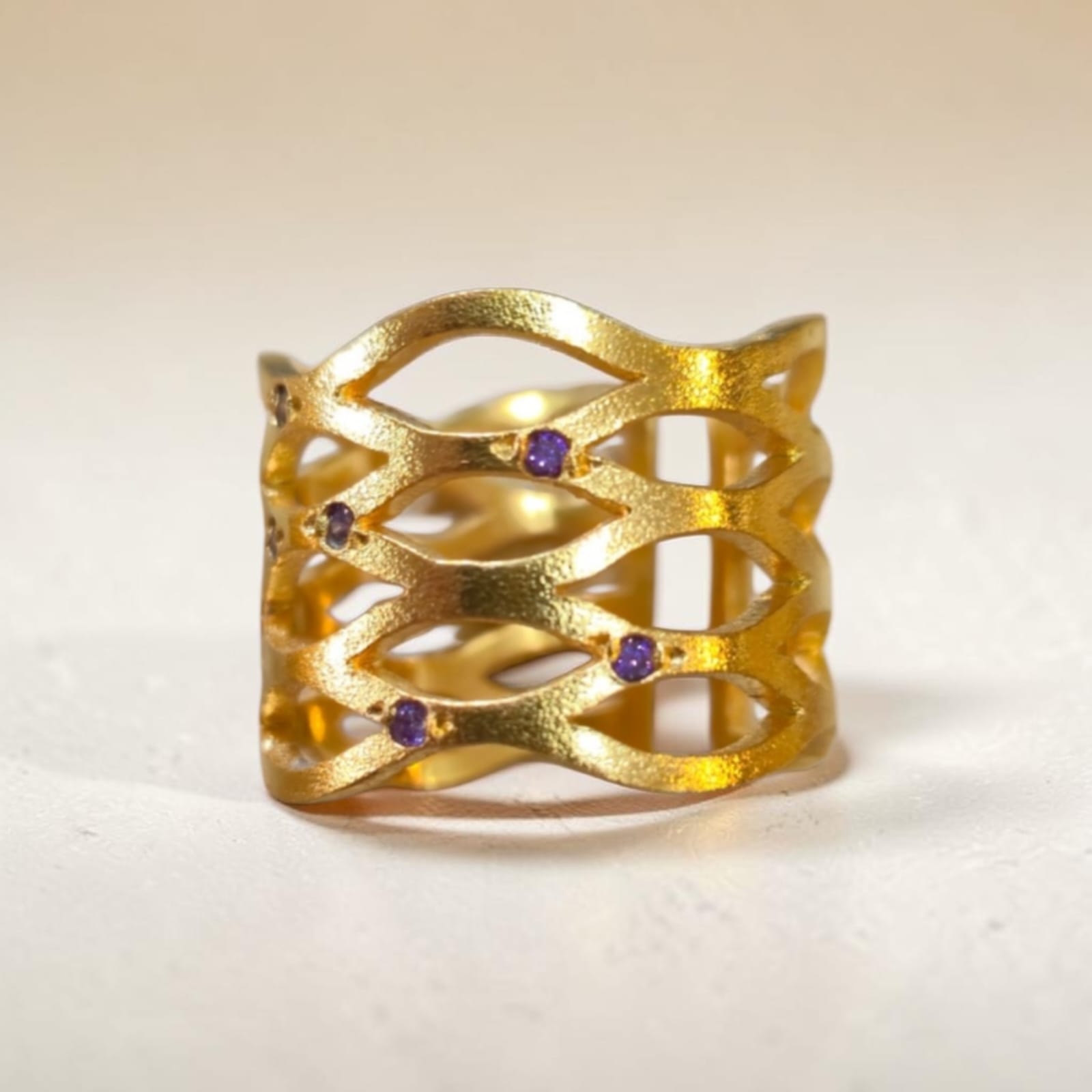 Wavy Lattice Purple Stone Rings - Image 2