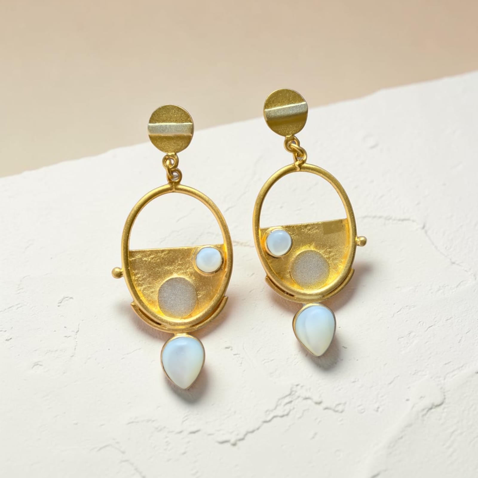 White Modern Orbit Earrings