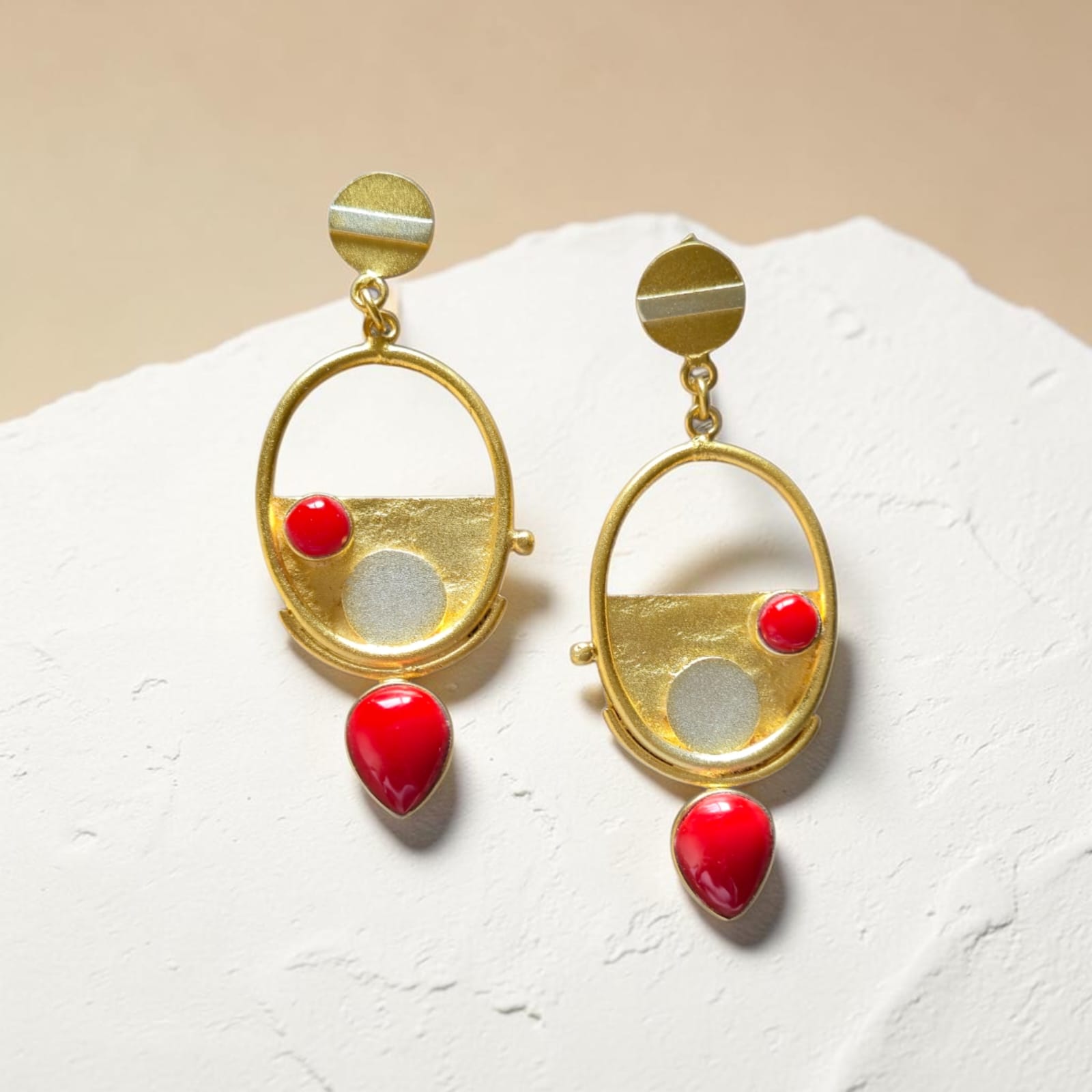 Red Modern Orbit Earrings