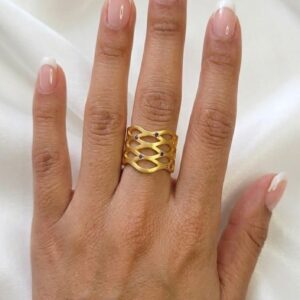 Wavy Lattice Navy Stone Rings