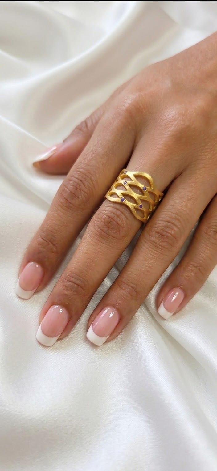 Wavy Lattice Purple Stone Rings