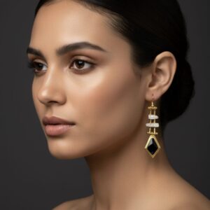 Ladder Silver Black Earrings