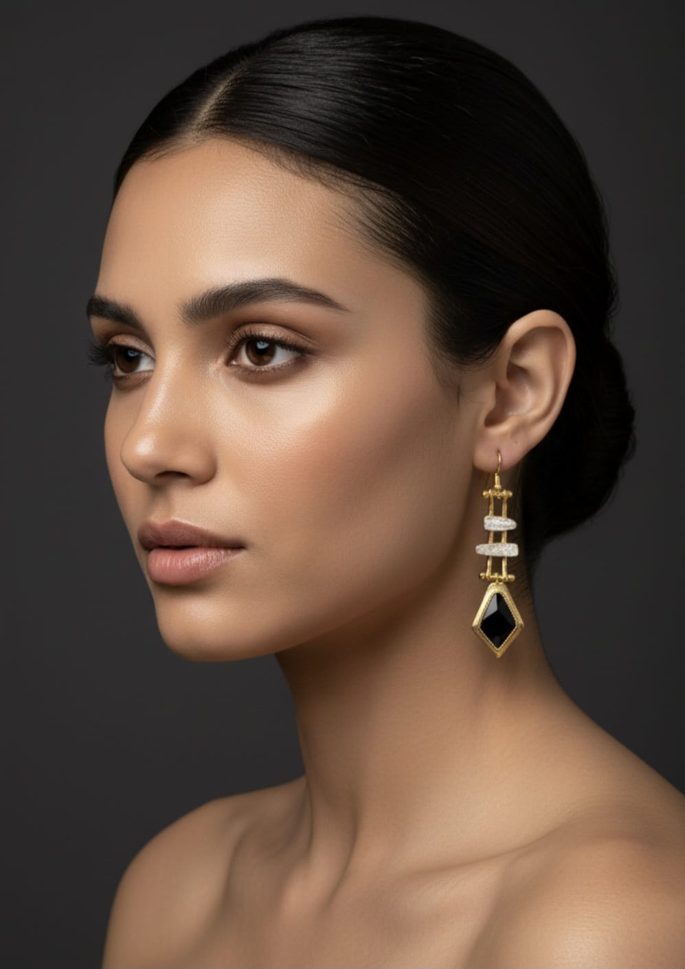 Ladder Silver Black Earrings