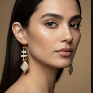 Ladder Silver White Earrings