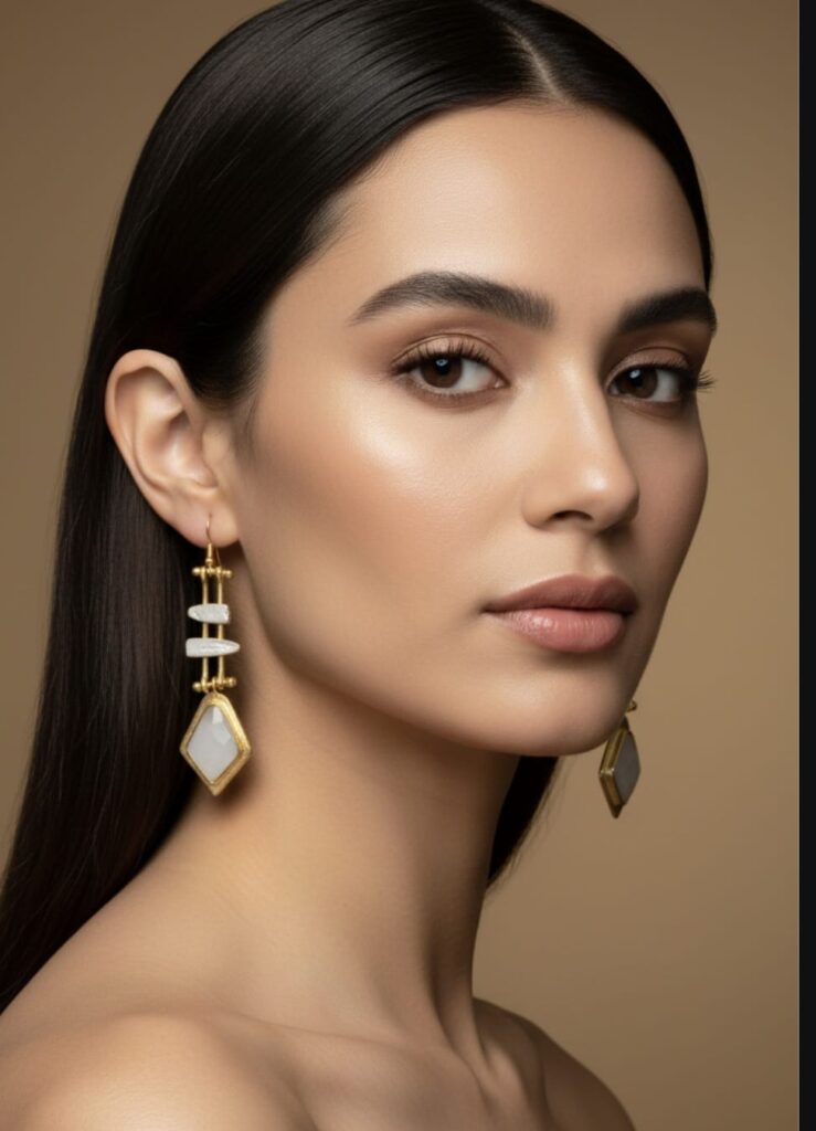 Ladder Silver White Earrings