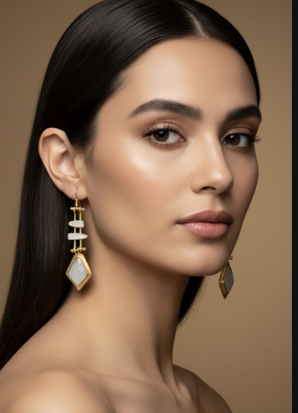 Ladder Silver White Earrings