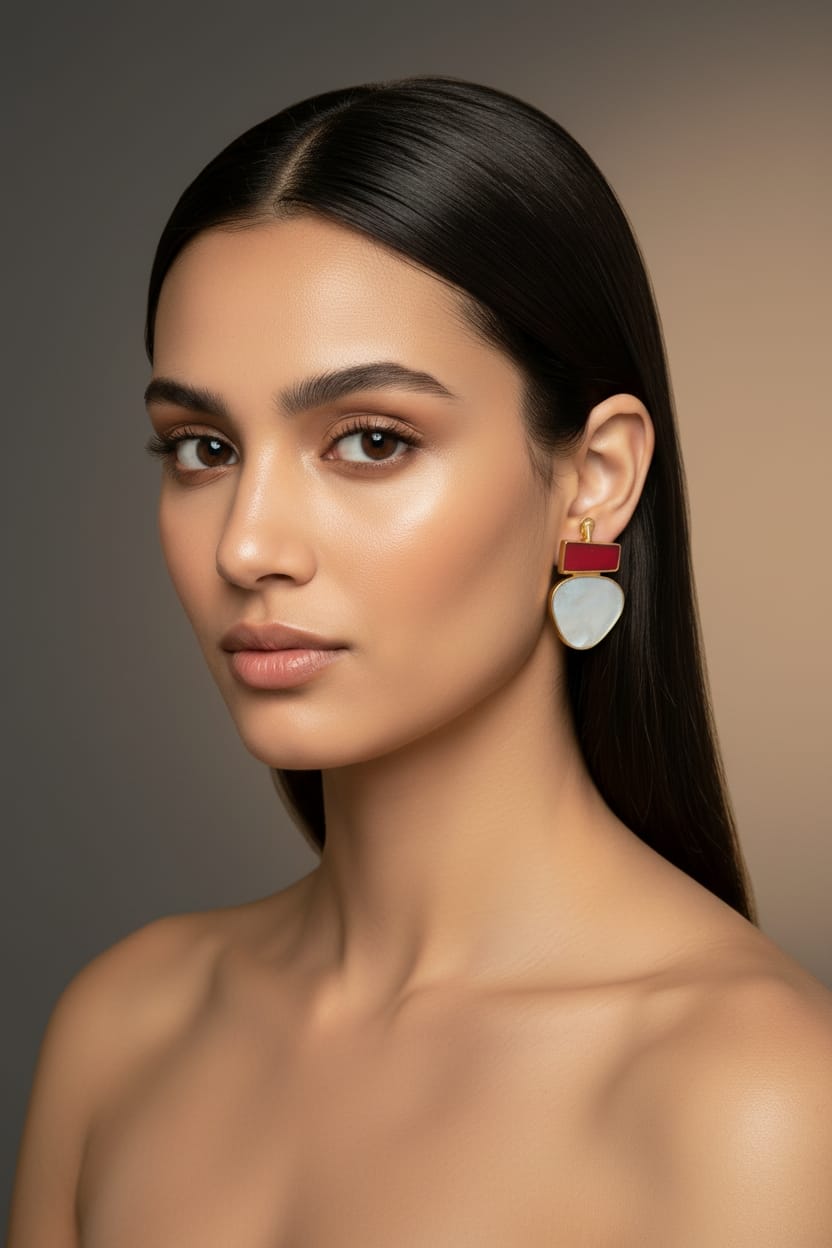 Red & Shell Earrings - Image 2
