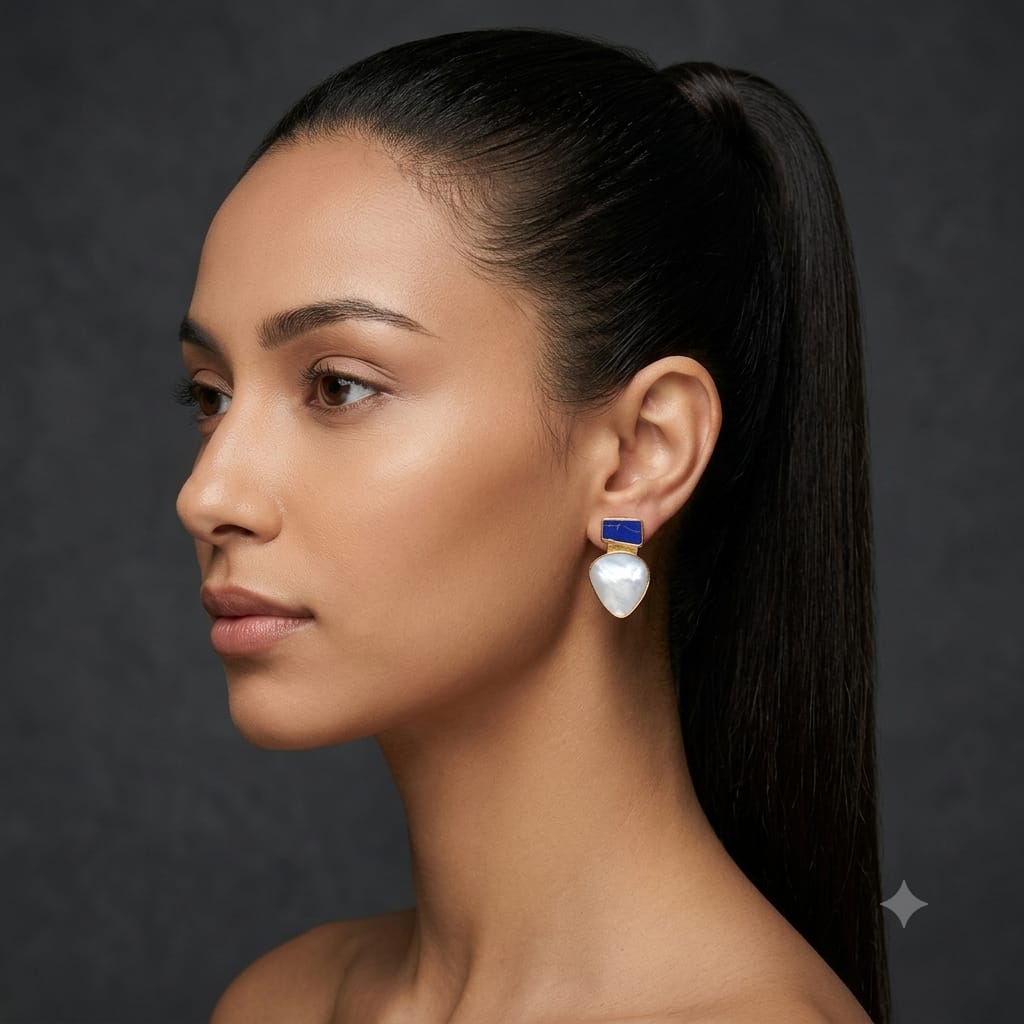 Navy x Shell Earrings - Image 3